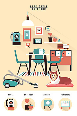 가구 액자 의자 일러스트 탁자 선반 사람없음 인테리어 세트 머그컵 강아지 사과 전화기 오브젝트 서랍장 라디오 장식장 청소기 생활공간 국내일러스트 AI파일 디자인 생활용품 과일 컵 전자제품 반려동물 개 청소도구 파일형식 벡터