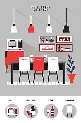 화분 가구 와인잔 의자 일러스트 식탁 조명 선반 사람없음 인테리어 세트 전자레인지 오브젝트 생활공간 국내일러스트 AI파일 디자인 생활용품 술잔 탁자 가전제품 레인지 파일형식 벡터