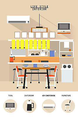 가구 일러스트 식탁 주전자 주방용품 조명 사람없음 인테리어 세트 주방 텔레비전 찻잔 에어컨 오브젝트 생활공간 주방가구 국내일러스트 AI파일 디자인 생활용품 탁자 잔 전자제품 가전제품 파일형식 벡터