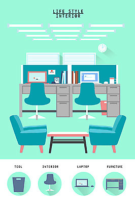 시계 가구 의자 일러스트 사람없음 노트북 인테리어 세트 소파 사무실 쓰레기통 책상 오브젝트 사무실의자 생활공간 데스크테리어 국내일러스트 AI파일 디자인 생활용품 비즈니스 전자제품 신조어 파일형식 벡터