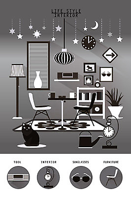 화분 시계 가구 액자 의자 일러스트 창문 탁자 조명 책장 사람없음 컵 인테리어 세트 고양이 카펫 물뿌리개 스탠드 오브젝트 생활공간 국내일러스트 AI파일 식기 디자인 생활용품 포유류 반려동물 파일형식 벡터