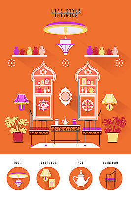 화분 가구 의자 일러스트 탁자 조명 선반 사람없음 인테리어 세트 도자기 찻주전자 오브젝트 장식장 생활공간 국내일러스트 AI파일 디자인 생활용품 주전자 파일형식 벡터