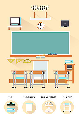 시계 가구 의자 일러스트 교실 조명 자 사람없음 인테리어 세트 텔레비전 칠판 스피커 책상 오브젝트 칠판지우개 단상 생활공간 국내일러스트 AI파일 디자인 교육 음향기기 생활용품 학교 문구용품 전자제품 파일형식 벡터