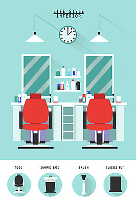 시계 가구 의자 일러스트 조명 선반 사람없음 인테리어 세트 거울 미용용품 미용실 오브젝트 화장대 메이크업브러쉬 생활공간 국내일러스트 AI파일 디자인 생활용품 붓 뷰티샵 파일형식 벡터