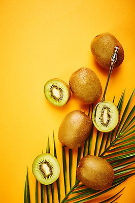 포토 JPG 스튜디오촬영 백그라운드 과일 나뭇잎 실내 키위 사람없음 숟가락 신선 유기농 국내포토 웰빙 잎 수저 내부 파일형식