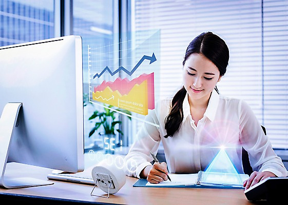 JPG 편집 편집이미지 여자 그래프 실내 한명 성인 컴퓨터그래픽 그래픽 사무실 모니터 한국인 비즈니스우먼 책상 디지털합성 합성 홀로그램 증강현실 편집실사 1 가구 비즈니스 사람 동양인 내부 컴퓨터 직장인 CG 파일형식