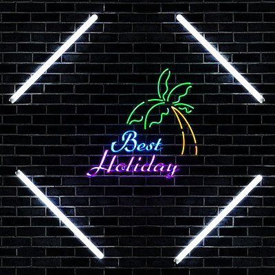 PSD ZIP 벽돌 조명 프레임 사람없음 빛 반짝임 야자수 네온 영상 프레임일러스트 홀리데이 시네마그래프 LED 네온아트 국내일러스트 나무 일러스트 전구 모션 휴가 파일형식