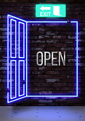 PSD ZIP 벽돌 조명 프레임 사람없음 빛 반짝임 문 오픈 네온 영상 비상구 프레임일러스트 시네마그래프 네온아트 국내일러스트 일러스트 모션 파일형식