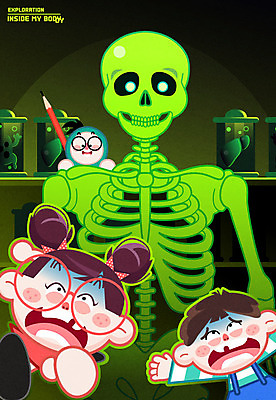 여자 남자 어린이 신체 일러스트 인체모형 해골 세명 연필 과학실 해골모형 형광 국내일러스트 AI파일 학용품 뼈 사람 빛 필기구 모형 파일형식 벡터