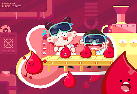 여자 남자 어린이 신체 일러스트 공장 인체모형 뼈 두명 기계 혈액 국내일러스트 AI파일 공업 사람 모형 파일형식 벡터