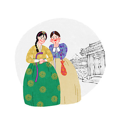 전신 PSD 한국문화 전통 여자 포즈 일러스트 한옥 복주머니 서기 성인 두명 한복 전통체험 국내일러스트 동양문화 한국전통 고건축 모션 전통소품 한국 사람 체험 전통의상 파일형식