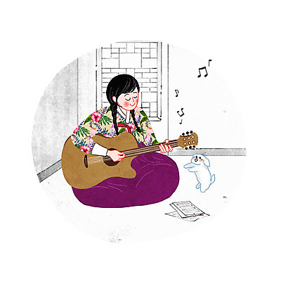 PSD 한국문화 전통 여자 연주 음표 일러스트 한옥 실내 한명 성인 기타 강아지 한복 전통체험 국내일러스트 1 동양문화 한국전통 기호 음악 고건축 현악기 한국 사람 내부 반려동물 체험 개 전통의상 파일형식