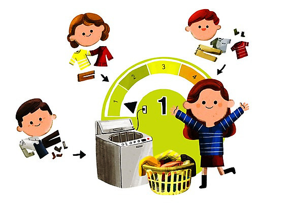 PSD 옷 여자 남자 어린이 일러스트 가족 여러명 성인 환경 빨래 에너지절약 세탁기 빨래통 에너지효율 국내일러스트 다수 가사 관계 사람 가전제품 에너지 절약 파일형식