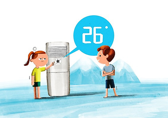 PSD 여자 남자 일러스트 성인 두명 환경 에어컨 빙하 에너지절약 낭비 적정온도 국내일러스트 컨셉 사람 가전제품 에너지 절약 온도 파일형식