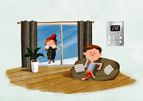 PSD 여자 남자 화분 쿠션 일러스트 창문 집안 아이스크림 털모자 성인 두명 소파 환경 에너지절약 낭비 적정온도 국내일러스트 모자_잡화 컨셉 의자 디저트 실내 사람 에너지 절약 온도 파일형식