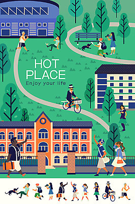 나무 공원 여자 남자 벤치 일러스트 학교 여러명 성인 건물 자전거 고양이 공간 국내일러스트 AI파일 식물 건축물 공공시설 교육 다수 의자 포유류 사람 반려동물 바이크 파일형식 벡터