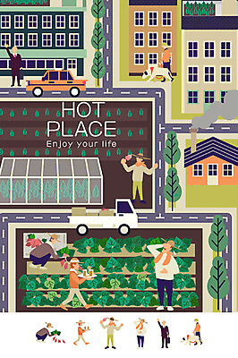 나무 여자 남자 일러스트 여러명 성인 건물 농작물 농장 마을 공간 트럭 강아지 택시 비닐하우스 주말농장 국내일러스트 AI파일 식물 건축물 다수 농업 승용차 자동차 사람 반려동물 개 파일형식 벡터