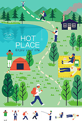 나무 여자 남자 호수 일러스트 조류 낚시 산 텐트 여러명 성인 등산 공간 산장 돗자리 도시락 도시락통 국내일러스트 AI파일 식물 동물 음식 다수 레저 캠핑도구 사람 트래킹 용기_그릇 파일형식 벡터