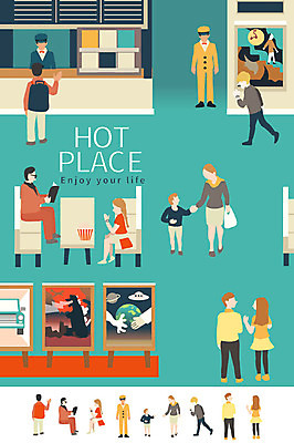 여자 남자 어린이 일러스트 여러명 성인 소파 공간 전시회 그림 작품 티켓박스 국내일러스트 AI파일 다수 의자 미술 사람 상자 전시 파일형식 벡터