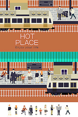 여자 남자 어린이 일러스트 여러명 성인 계단 기찻길 공간 기차 플랫폼 기차역 철도의날 국내일러스트 AI파일 육상교통 다수 교통시설 대중교통 사람 역 파일형식 벡터 법정기념일