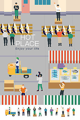 남자 일러스트 어류 여러명 성인 상자 공간 참치 경매 어시장 국내일러스트 AI파일 다수 사람 경제 수중동물 시장 파일형식 벡터