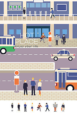 여자 남자 도로 일러스트 버스 여러명 성인 건물 공간 신문 버스정류장 택시 버스표지판 국내일러스트 AI파일 건축물 길 육상교통 다수 교통시설 승용차 자동차 대중교통 사람 간행물 표지판 뉴스 역 파일형식 벡터