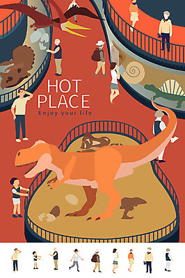 여자 남자 어린이 일러스트 여러명 성인 공간 전시회 공룡 관람 국내일러스트 AI파일 다수 파충류 사람 전시 파일형식 벡터