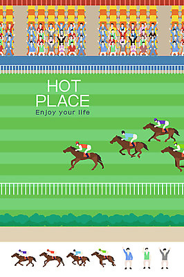 여자 남자 일러스트 여러명 성인 공간 말_동물 군중 경마 객석 경마장 국내일러스트 AI파일 다수 포유류 사람 파일형식 벡터