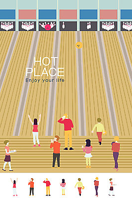 여자 남자 일러스트 여러명 성인 공간 볼링핀 볼링 볼링공 볼링장 국내일러스트 AI파일 다수 공 사람 구기 볼링용품 파일형식 벡터