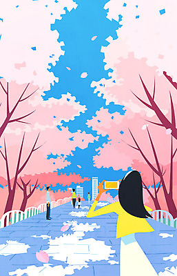 계절 공원 여자 남자 어린이 여행 일러스트 거리 여러명 성인 스마트폰 사진촬영 봄 벚나무 안식처 국내일러스트 AI파일 나무 공공시설 다수 휴식 사람 핸드폰 스마트기기 촬영 벚꽃 파일형식 벡터