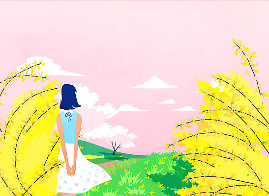 구름 계절 여자 여행 일러스트 한명 잔디 성인 봄 개나리 안식처 국내일러스트 AI파일 자연요소 식물 1 꽃 휴식 사람 파일형식 벡터