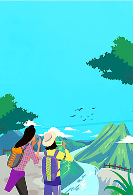 구름 계절 여자 여행 일러스트 배낭 산 성인 두명 계곡 사진촬영 등산 국내일러스트 AI파일 자연요소 가방 사람 촬영 트래킹 파일형식 벡터