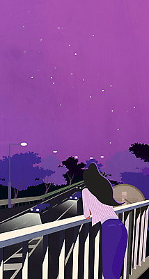 계절 여자 도로 여행 가로등 일러스트 난간 자동차 밤하늘 한명 성인 안식처 국내일러스트 AI파일 1 공공시설 길 육상교통 교통시설 하늘 휴식 사람 야간 파일형식 벡터