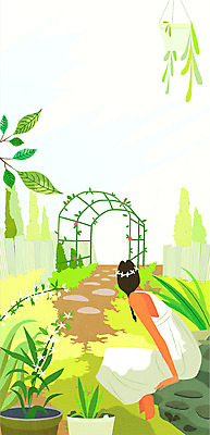 나무 식물 계절 여자 꽃 화분 여행 일러스트 한명 성인 여름 정원 안식처 국내일러스트 AI파일 1 휴식 사람 파일형식 벡터