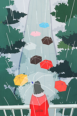 나무 계절 여자 길 여행 일러스트 우산 한명 성인 여름 비 안식처 국내일러스트 AI파일 자연요소 식물 1 날씨 휴식 사람 파일형식 벡터