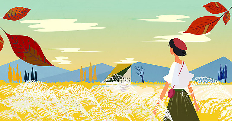 나무 계절 여자 여행 낙엽 일러스트 산 갈대 한명 성인 산책 갈대밭 안식처 국내일러스트 AI파일 식물 1 잎 휴식 사람 파일형식 벡터 갈대_식물