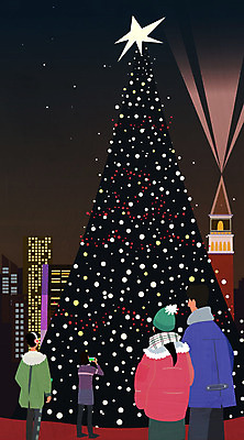 커플 계절 여자 남자 여행 겨울 일러스트 빌딩 여러명 성인 크리스마스트리 도시 국내일러스트 AI파일 다수 크리스마스 관계 사람 건물 파일형식 벡터