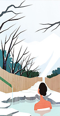 나무 계절 여자 여행 겨울 일러스트 산 한명 성인 온천 노천온천 안식처 국내일러스트 AI파일 식물 1 휴식 사람 스파 파일형식 벡터