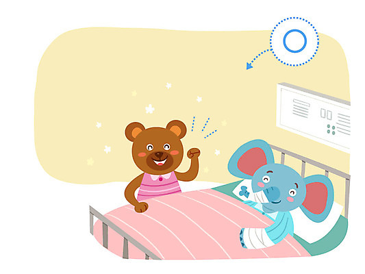 동물 일러스트 곰 응원 코끼리 실내 병원 사람없음 예절 병실 긍정적 병문안 병원침대 국내일러스트 AI파일 감정 포유류 의학 내부 침대 파일형식 벡터