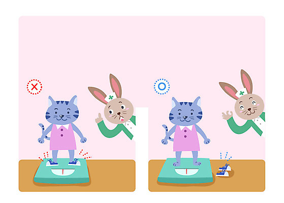 동물 운동화 일러스트 실내 병원 사람없음 고양이 간호사 토끼 예절 몸무게 체중계 몸무게검사 몸무게재기 국내일러스트 AI파일 신발 포유류 의학 내부 반려동물 의료진 파일형식 벡터