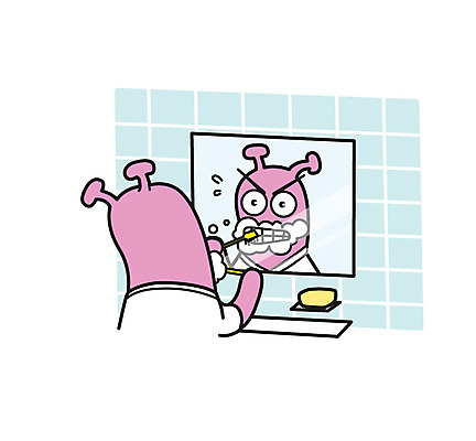 일러스트 비즈니스 사람없음 비즈니스라이프 거울 욕실 외계인 양치 직장인 칫솔 출근준비 비누 몬스터 국내일러스트 AI파일 직업 라이프스타일 위생용품 청결 미확인물체 출근 파일형식 벡터