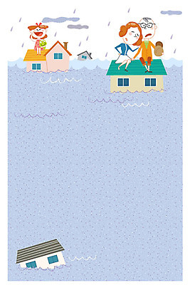 구름 여자 남자 어린이 일러스트 주택 성인 세명 비 위험 홍수 자연재해 사건 프레임일러스트 국내일러스트 AI파일 자연요소 컨셉 날씨 프레임 사람 건물 재해 파일형식 벡터