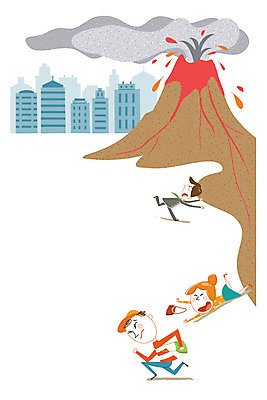 여자 남자 일러스트 빌딩 성인 세명 달리기 위험 자연재해 사건 탈출 화산 넘어짐 프레임일러스트 국내일러스트 AI파일 컨셉 모션 산 프레임 사람 건물 재해 파일형식 벡터