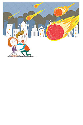 여자 남자 일러스트 빌딩 성인 두명 위험 자연재해 사건 운석 프레임일러스트 국내일러스트 AI파일 컨셉 프레임 사람 건물 재해 파일형식 벡터