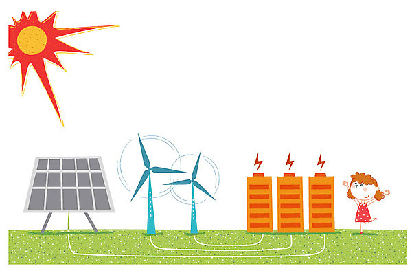 여자 어린이 일러스트 한명 태양 에너지 그린에너지 풍력에너지 건전지 집열판 프레임일러스트 국내일러스트 AI파일 자연요소 1 프레임 사람 태양에너지 파일형식 벡터