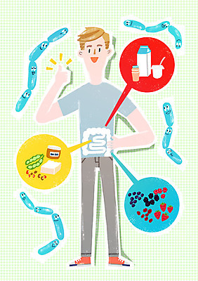 PSD 남자 과일 일러스트 의학 유제품 콩 건강 한명 성인 위생 대장 두부 박테리아 유산균 국내일러스트 1 곡류 사람 장기_의학 파일형식