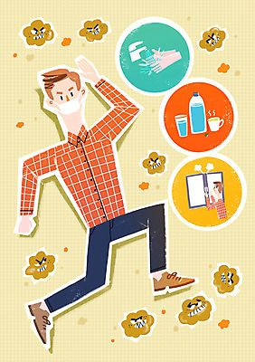 PSD 남자 일러스트 창문 의학 건강 마스크 한명 성인 위생 물병 물컵 손씻기 박테리아 미세먼지 코로나바이러스 국내일러스트 1 사람 컵 바이러스 씻기 물통 먼지 파일형식