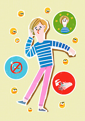 PSD 여자 일러스트 의학 담배 건강 마스크 성인 두명 위생 금연 손씻기 박테리아 비염 코로나바이러스 국내일러스트 캠페인 사람 바이러스 씻기 사회이슈 파일형식