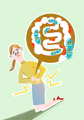 PSD 여자 일러스트 의학 건강 한명 성인 위생 대장 박테리아 배탈 장염 국내일러스트 1 사람 장기_의학 질병 파일형식