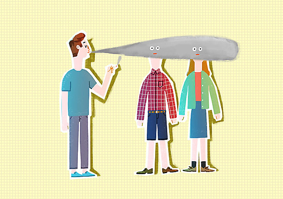 PSD 여자 남자 일러스트 의학 흡연 담배 건강 성인 세명 연기 위생 박테리아 국내일러스트 사람 파일형식